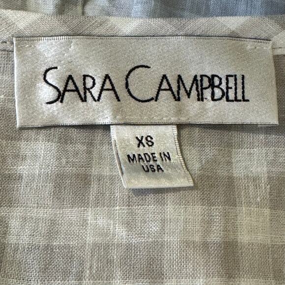 Sara Campbell Made in the USA Size XS 100% Linen Gingham Ruffle Blouse - Picture 7 of 8